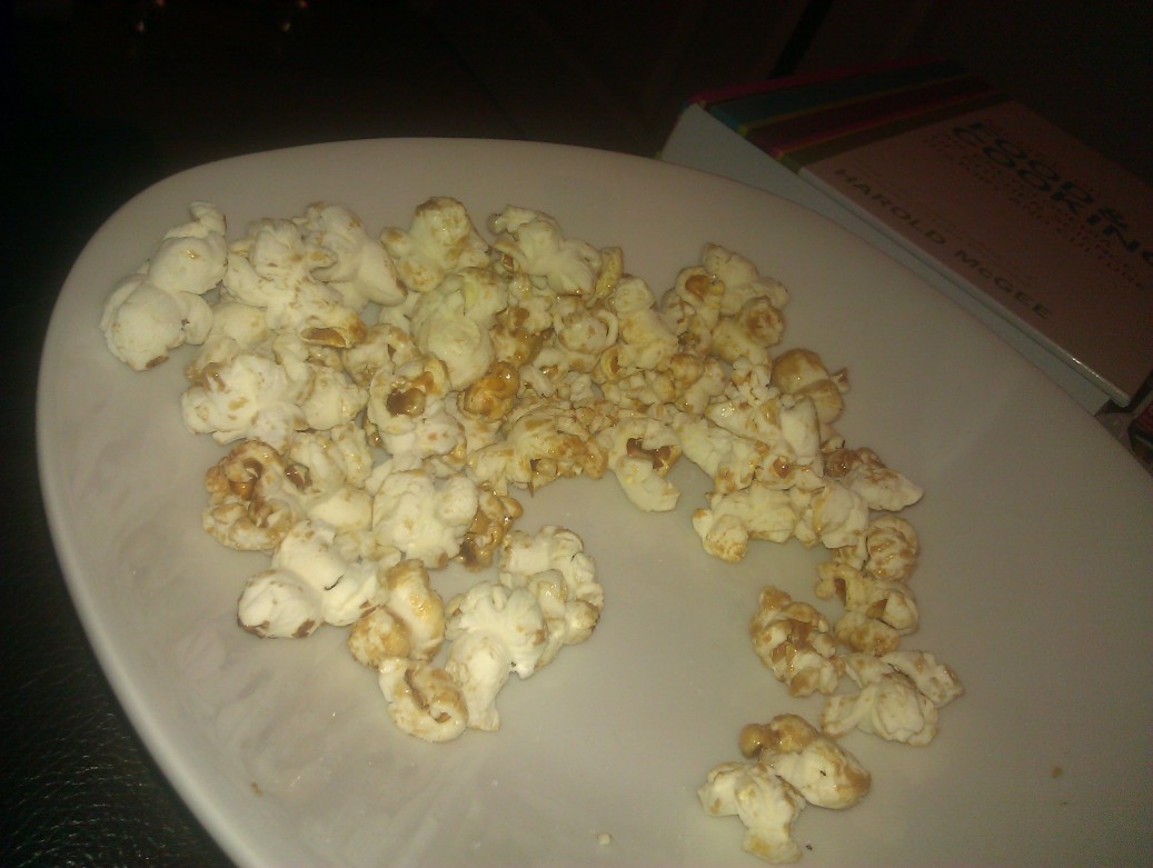 What remained of the bowl of kettle corn when I remembered to photo it. The end of a bowl of kettle corn